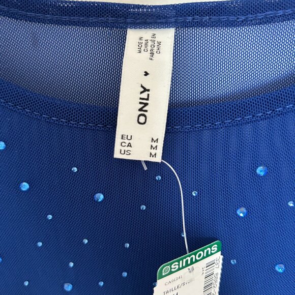 NWT ONLY Sequin Mesh Top Sheer See Through Shirt Long Sleeve Size M - Picture 4 of 6